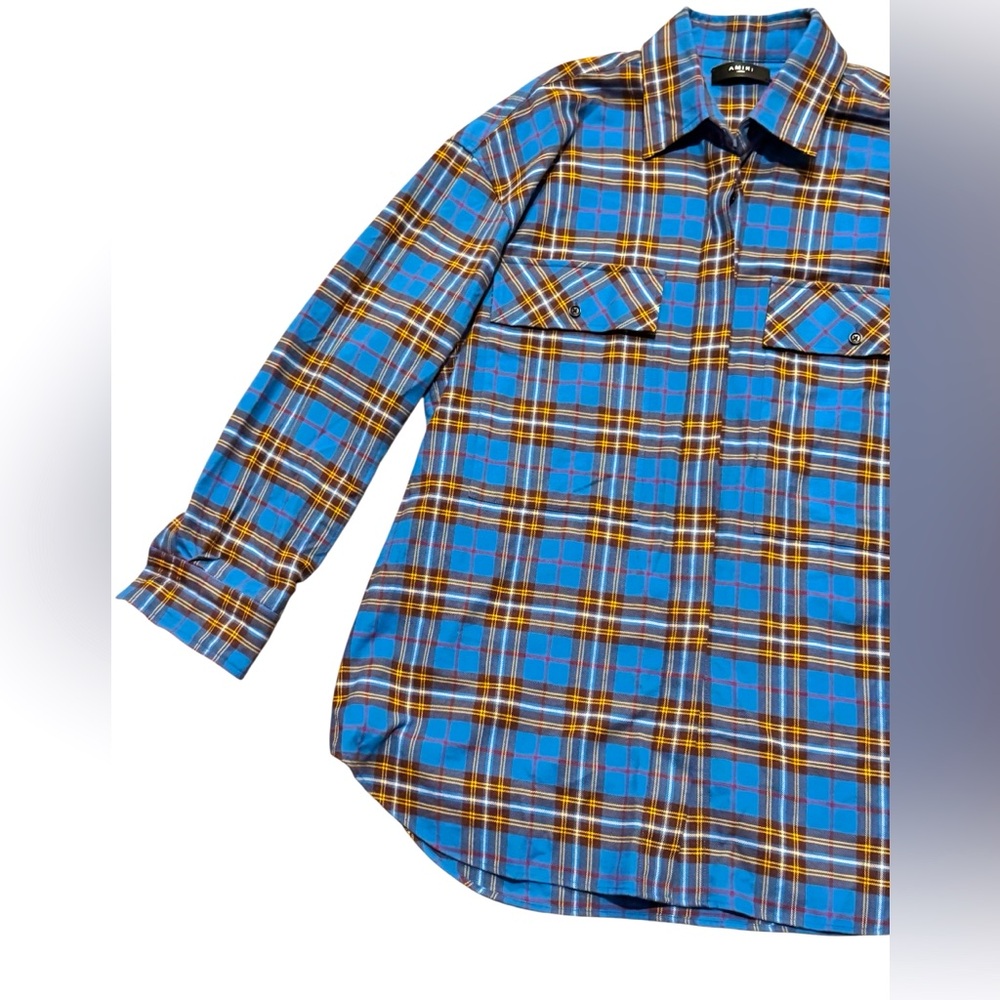 AMIRI Blue and Brown Checkered Shirt Plaid Size Large Button Down - Picture 8 of 10